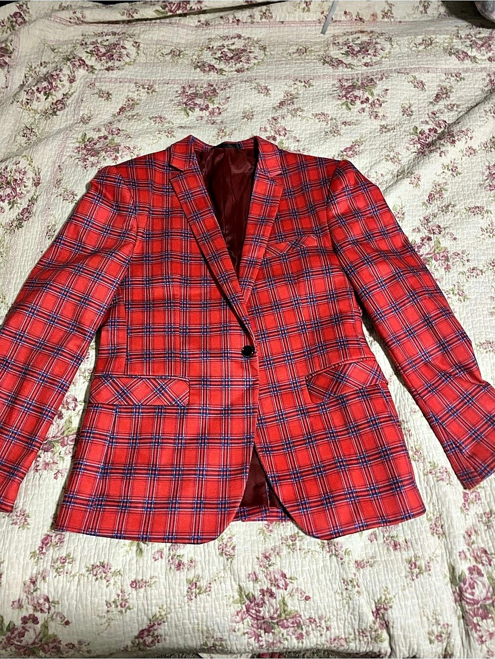 Red & Blue Plaid Pantsuit Like New